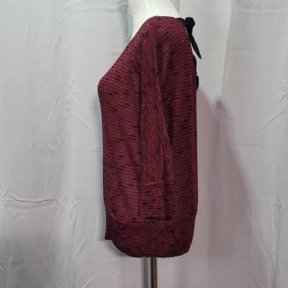 By & By Women's Burgundy Red 3/4 Sleeve Shimmery Semi-Sheer Top Size XL - Picture 5 of 10